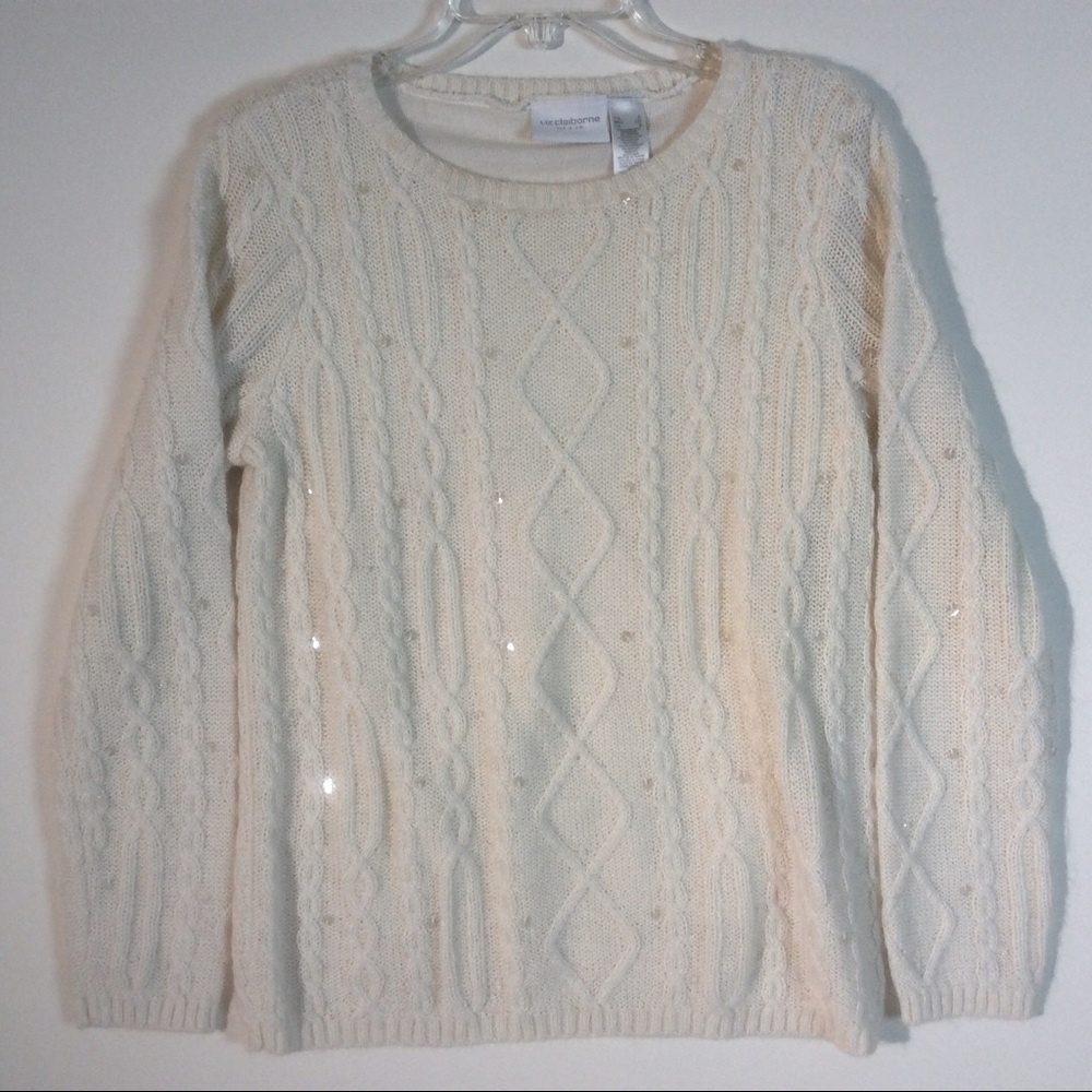 Liz Claiborne Cream Ivory Knit Sweater Sequins